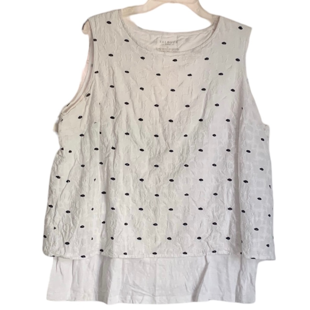 Talbots White Double Layer Tank Top w/ Embroidered Accents, [Sz 2X]